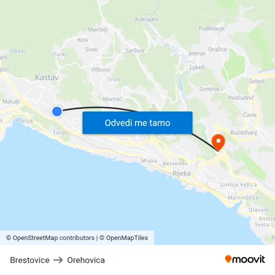 Brestovice to Orehovica map