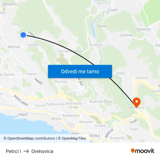 Petrci I to Orehovica map