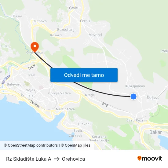 Rz Skladište Luka A to Orehovica map