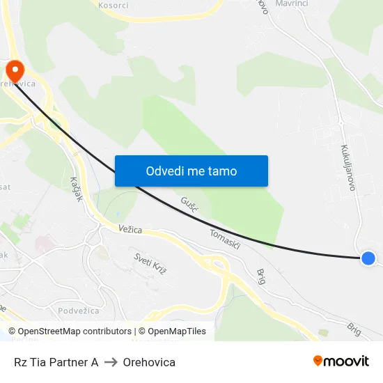 Rz Tia Partner A to Orehovica map