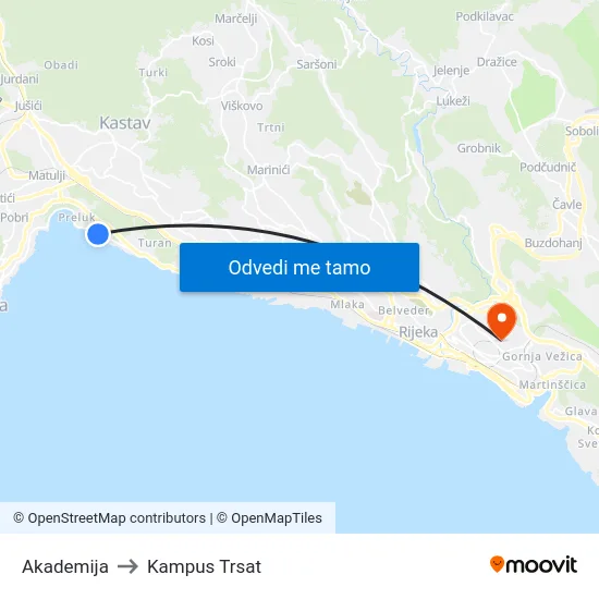Akademija to Kampus Trsat map