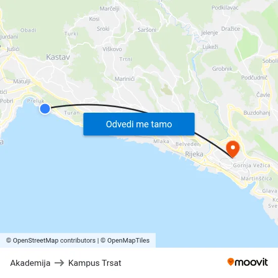 Akademija to Kampus Trsat map