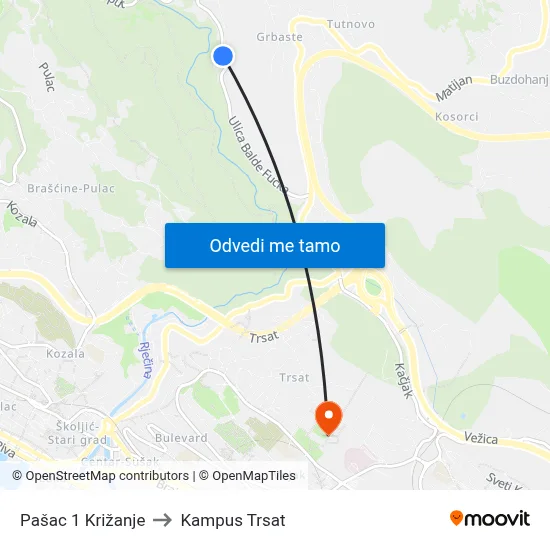 Pašac 1 Križanje to Kampus Trsat map