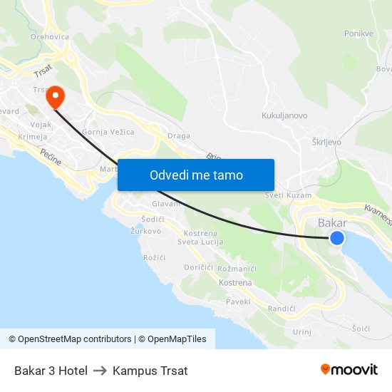 Bakar 3 Hotel to Kampus Trsat map