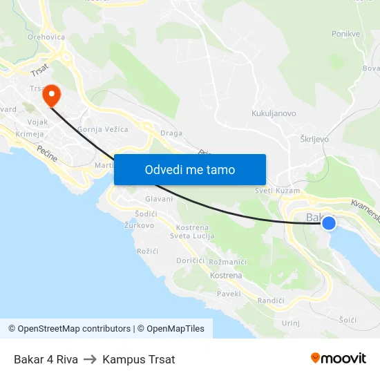 Bakar 4 Riva to Kampus Trsat map