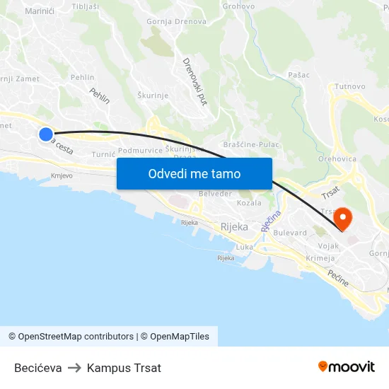 Becićeva to Kampus Trsat map
