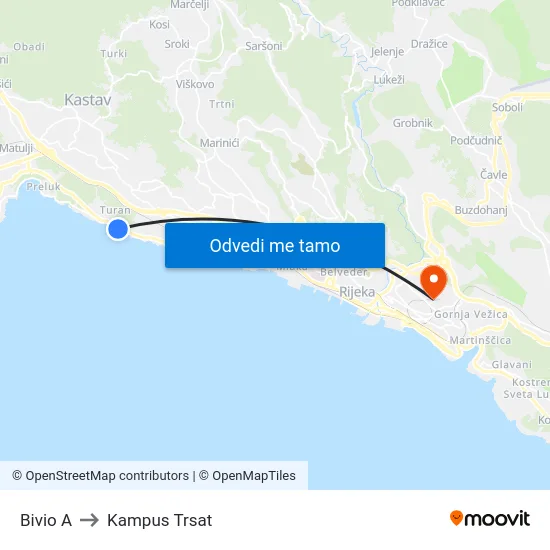 Bivio  A to Kampus Trsat map