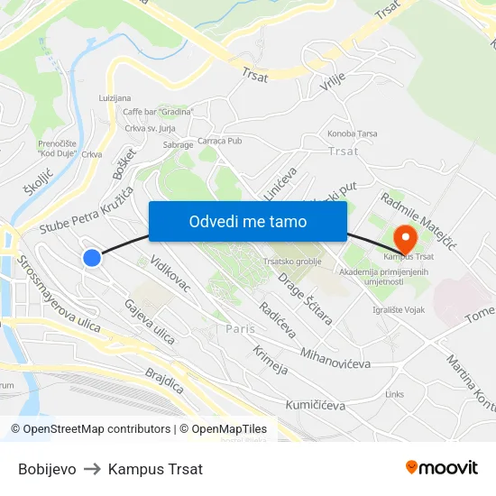 Bobijevo to Kampus Trsat map