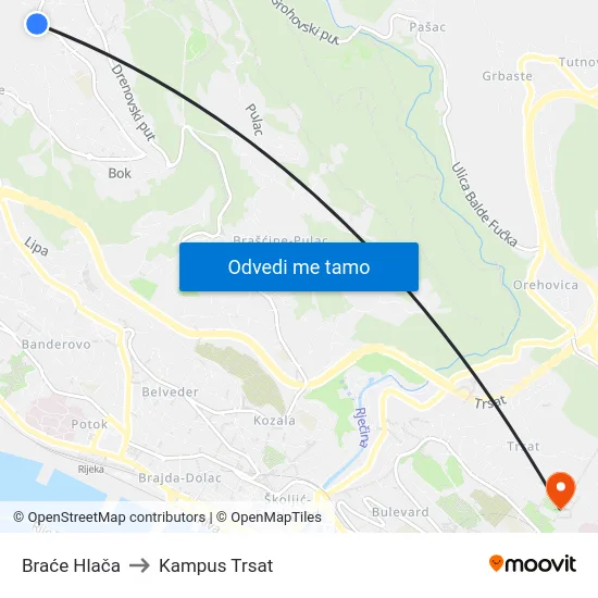 Braće Hlača to Kampus Trsat map