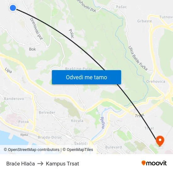 Braće Hlača to Kampus Trsat map
