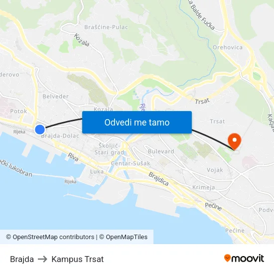 Brajda to Kampus Trsat map