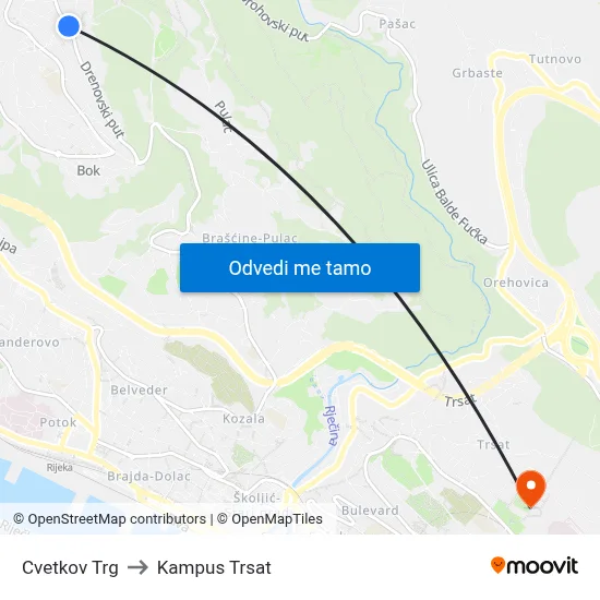 Cvetkov Trg to Kampus Trsat map