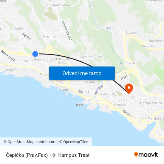 Čepićka (Prav.Fax) to Kampus Trsat map