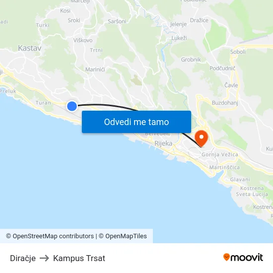 Diračje to Kampus Trsat map