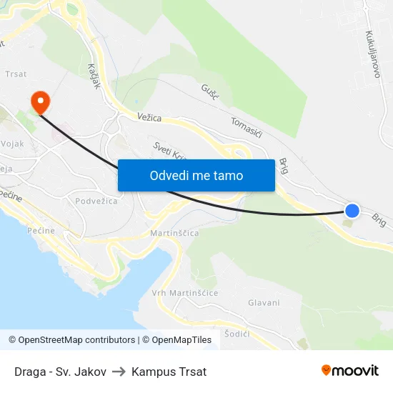 Draga - Sv. Jakov to Kampus Trsat map