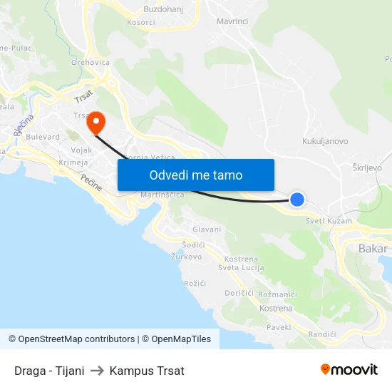 Draga - Tijani to Kampus Trsat map