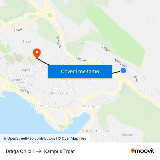 Draga Orlići I to Kampus Trsat map