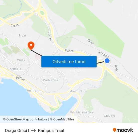 Draga Orlići I to Kampus Trsat map