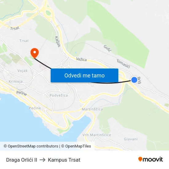 Draga Orlići II to Kampus Trsat map