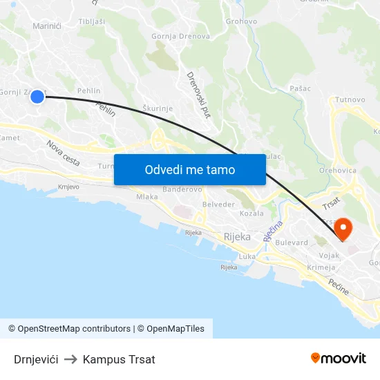 Drnjevići to Kampus Trsat map