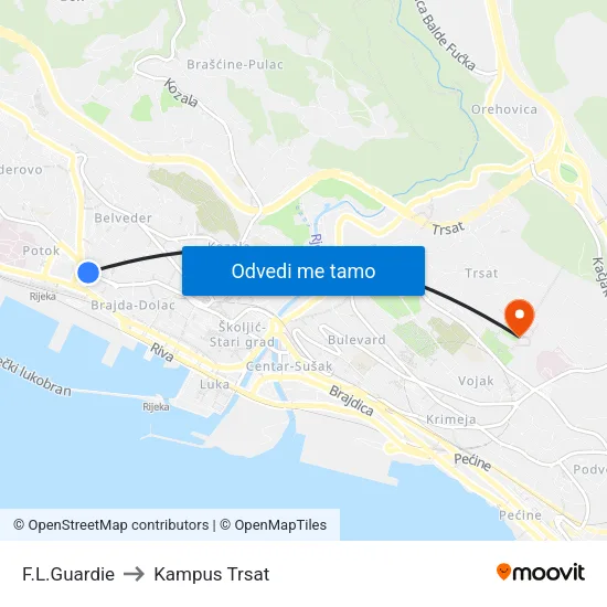 F.L.Guardie to Kampus Trsat map