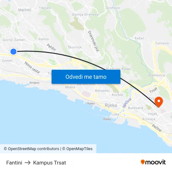 Fantini to Kampus Trsat map