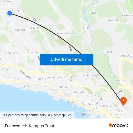 Furićevo to Kampus Trsat map