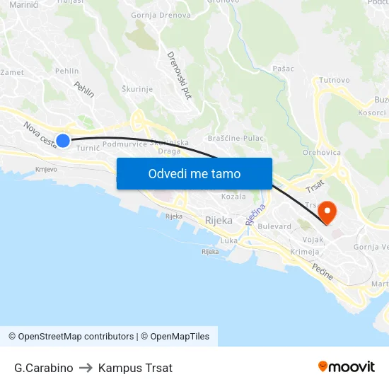 G.Carabino to Kampus Trsat map
