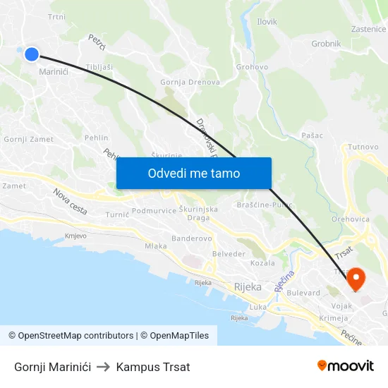 Gornji Marinići to Kampus Trsat map