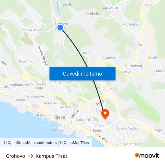 Grohovo to Kampus Trsat map