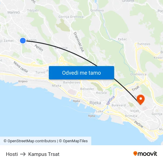 Hosti to Kampus Trsat map