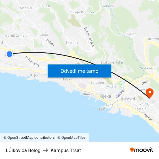I.Ćikovića Belog to Kampus Trsat map