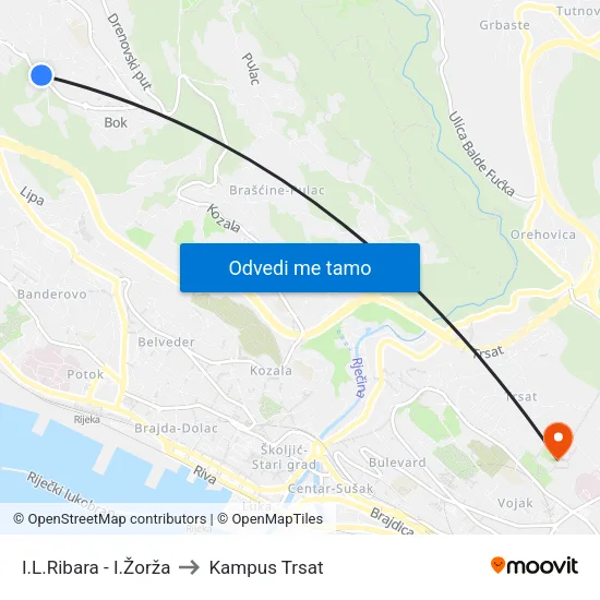 I.L.Ribara - I.Žorža to Kampus Trsat map