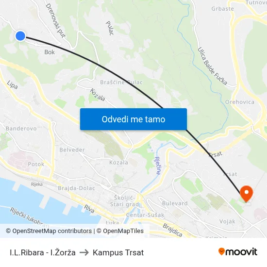 I.L.Ribara - I.Žorža to Kampus Trsat map