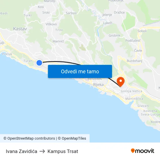 Ivana Zavidića to Kampus Trsat map