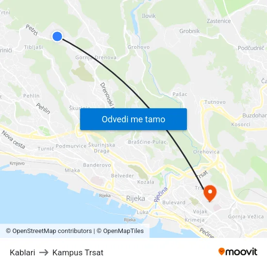 Kablari to Kampus Trsat map