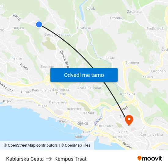 Kablarska Cesta to Kampus Trsat map