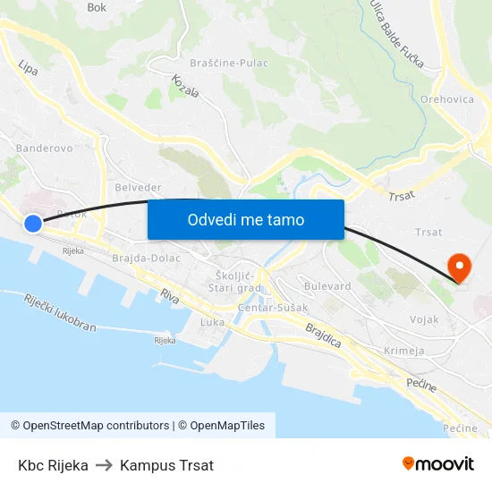Kbc Rijeka to Kampus Trsat map