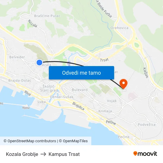 Kozala Groblje to Kampus Trsat map