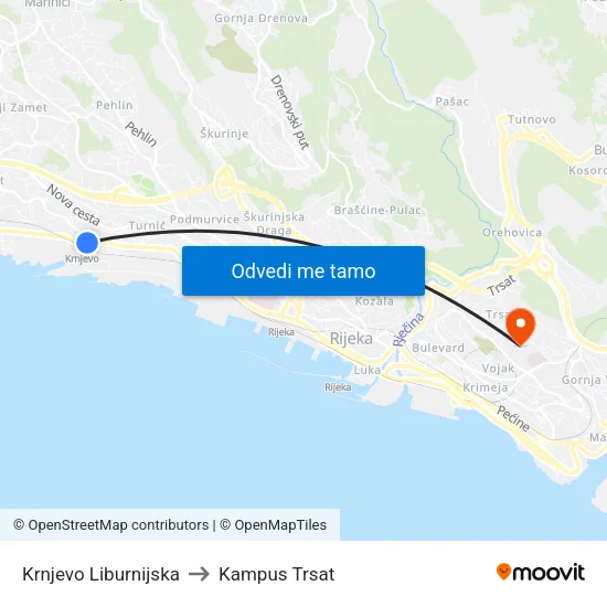 Krnjevo Liburnijska to Kampus Trsat map