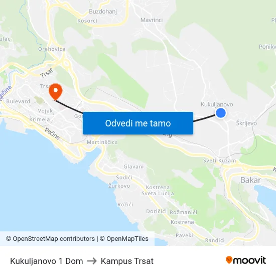 Kukuljanovo 1 Dom to Kampus Trsat map