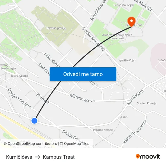 Kumičićeva to Kampus Trsat map