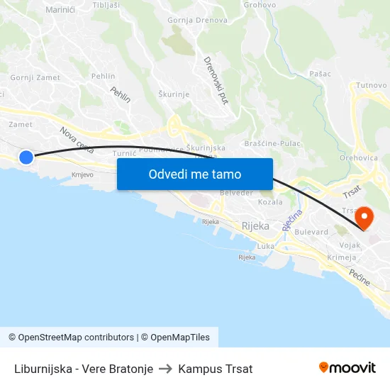 Liburnijska - Vere Bratonje to Kampus Trsat map