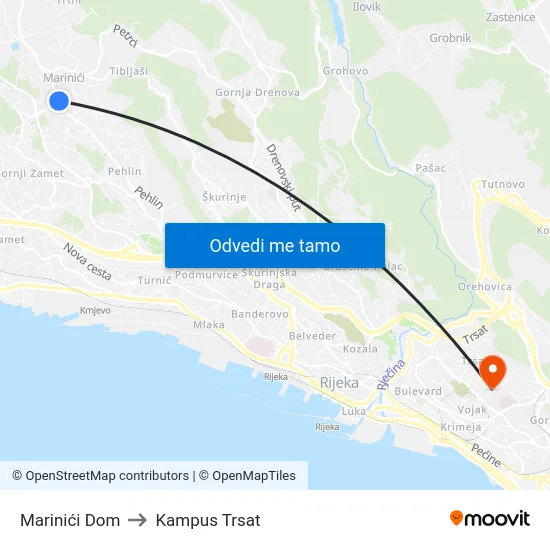 Marinići Dom to Kampus Trsat map