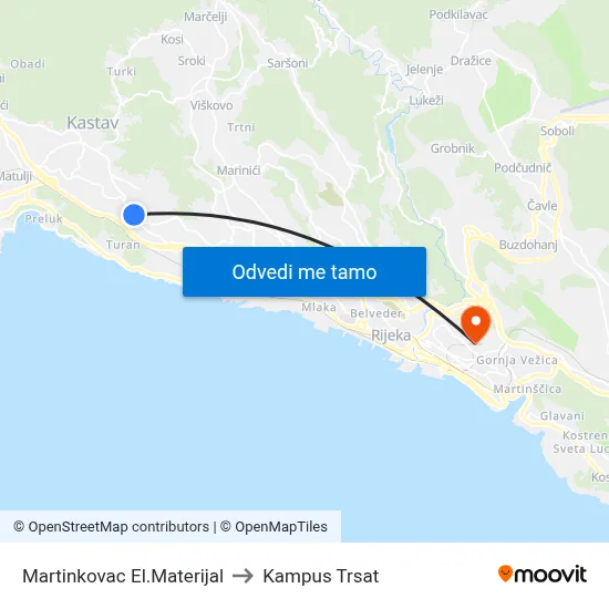 Martinkovac El.Materijal to Kampus Trsat map