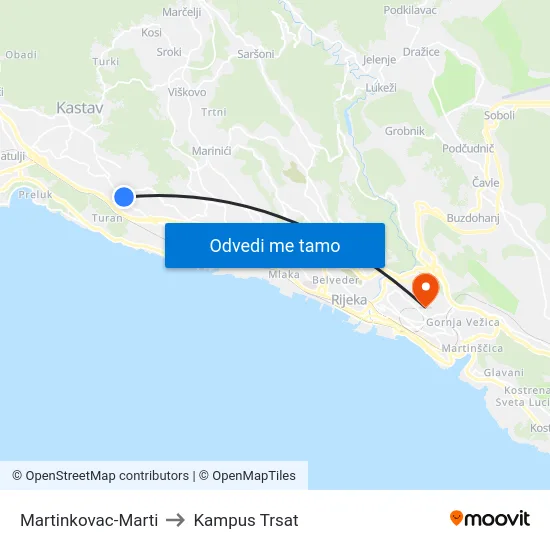 Martinkovac-Marti to Kampus Trsat map