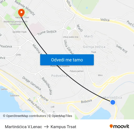 Martinšćica V.Lenac to Kampus Trsat map
