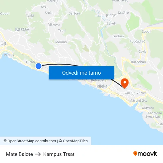 Mate Balote to Kampus Trsat map