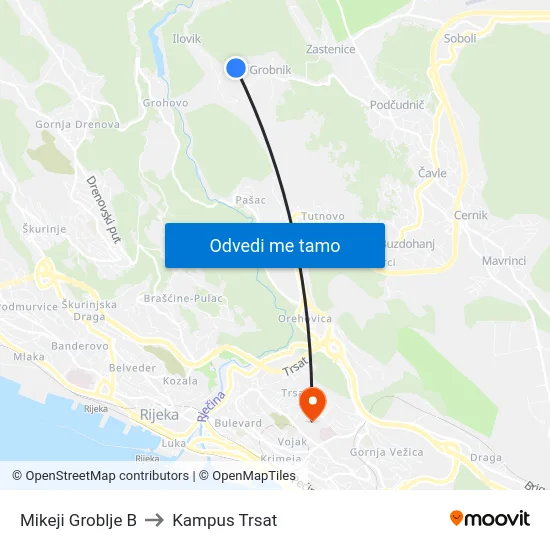 Mikeji Groblje B to Kampus Trsat map
