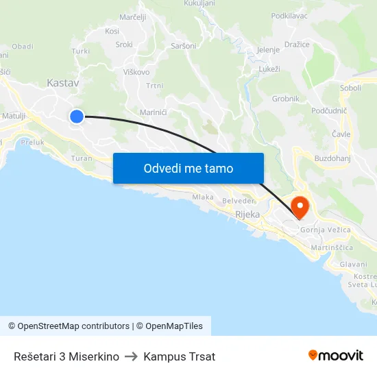 Rešetari 3 Miserkino to Kampus Trsat map
